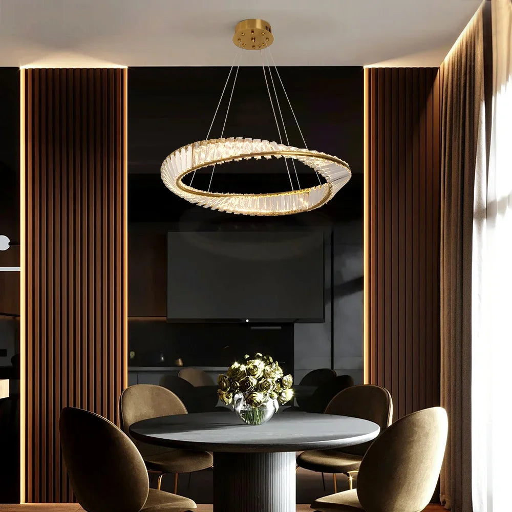 Modern Pendant Light Crystal Led Ceiling Lamp Gold Chandelier Möbius Strip Lustre Luxury Living Dining Room Home Decor Fixture