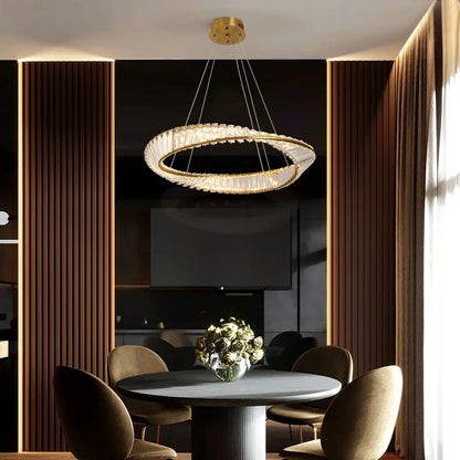 Modern Pendant Light Crystal Led Ceiling Lamp Gold Chandelier Möbius Strip Lustre Luxury Living Dining Room Home Decor Fixture