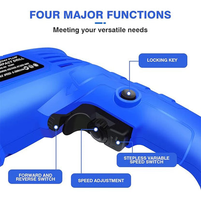 Hammer Drill 240V for Wood Metal Concrete, 850W Corded Electric Impact Drill 3000rpm Variable Speed, 2 in 1 with 360° Rotating