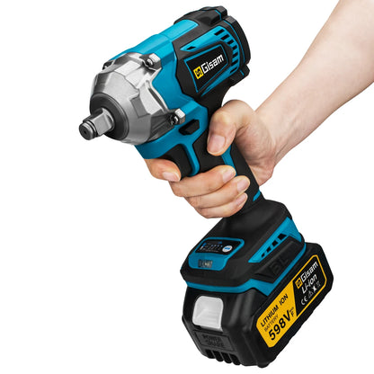 Gisam 1200N.M Torque Brushless Electric Impact Wrench 1/2 inch Cordless Wrench Screwdriver Power Tool For Makita 18V Battery Pin