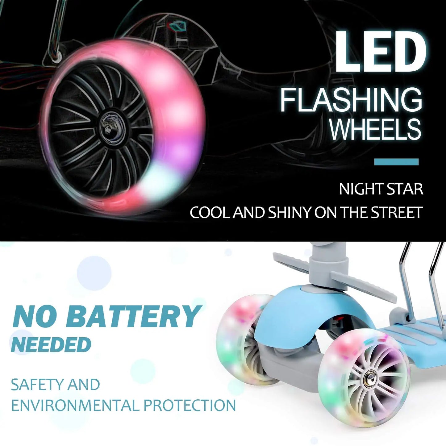 5-in-1 Kids Scooter, 3 Wheels Toddler Kick Scooter with LED Flashing Light UP Wheels, Removable Seat&Adjustable Handlebar