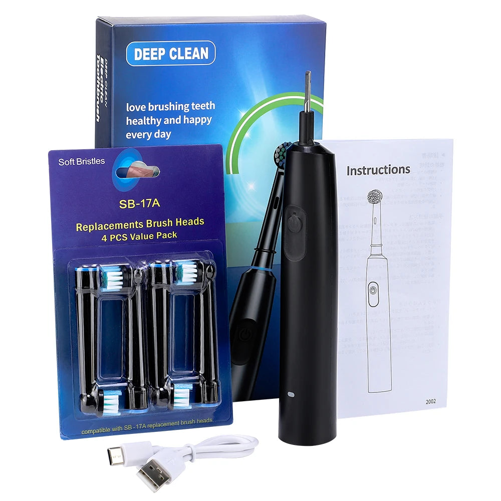 Smart Rotating Timing Electric Toothbrush, Rechargeable Rotary Toothbrush with 4 Heads, 5 Modes Setting Teeth Whitening Oral Car