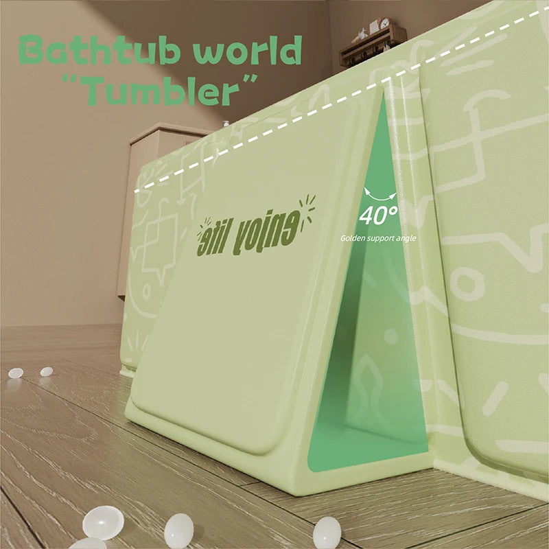 1PC green and white children's portable thick folding bathtub, suitable for travel