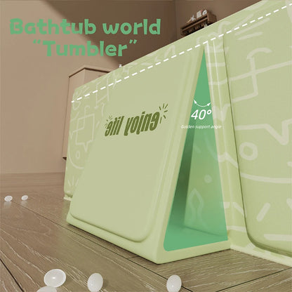 1PC green and white children's portable thick folding bathtub, suitable for travel