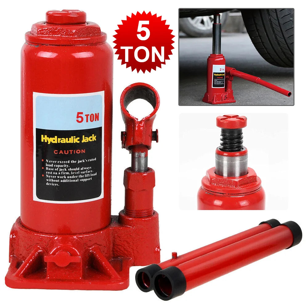 5Ton Car Bottle Jack, Iron Steel Alloy Hydraulic Trolley Jack, With 2 Handle Rods, Repair Replacement Portable Tyre Repair Tools
