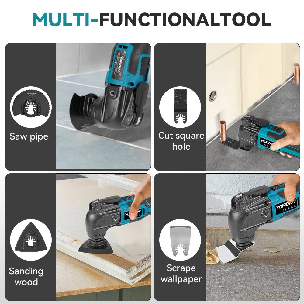 YOFIDRA 6 Gears 600W Oscillating Multi Tools Function Tool 20000OPM Electric Saw Trimmer Shovel for Makita 18V Battery Pin