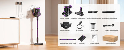 Lubluelu P4 Cordless Vacuum Cleaner 30Kpa Suction, 40Mins Runtime, Self-Standing, Green LED, for Hard Floor Carpet Pet