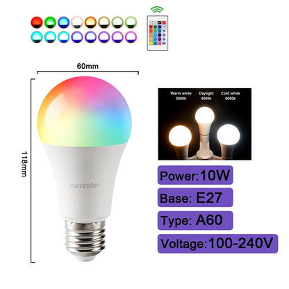 1-10PCS Smart RGBW LED Bulb Spotlight E27 E14 B22 GU10 6W 10W with Infrared Remote Control Suitable for Colorful Home Lighting