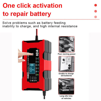 12V 10A Car Battery Charger For Lifepo4 Lead Acid AGM GEL PB Lithium Battery Car Charger Pulse Repair Smart Charger LCD Display
