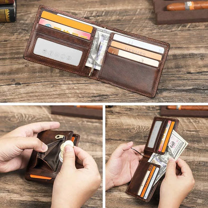 CONTACT'S Genuine Leather Men Slim Wallet RFID Casual Money Clip Male Wallets Airtag Holder Credit Card Small Purse Coin Pocket