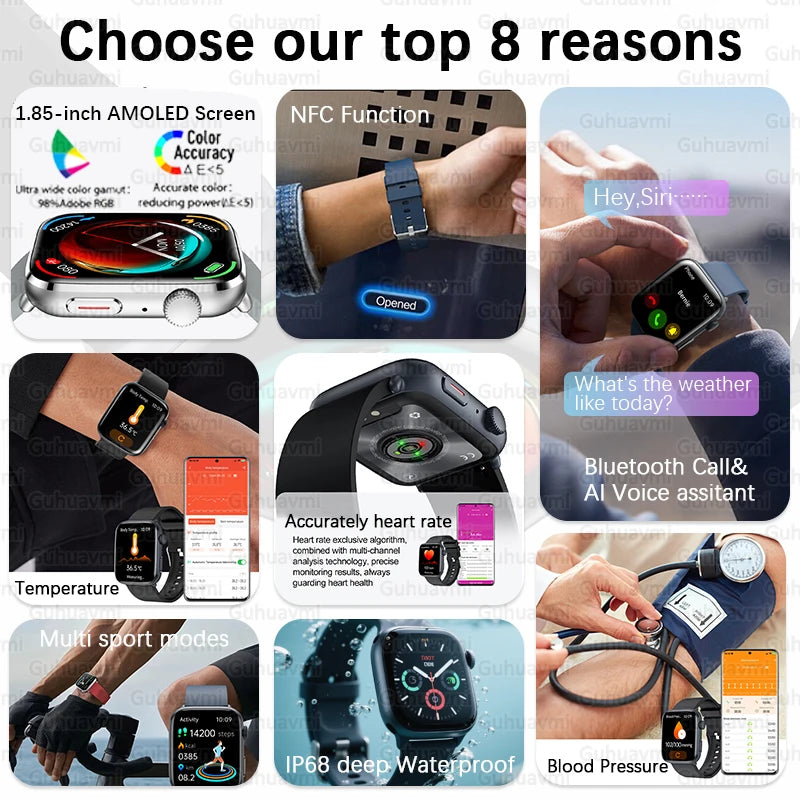 2025New NFC Smat Watch Women 1.85-inch Blood Pressure Heart Rate Bluetooth Call Female Health Smarwatches Ladies For Android IOS