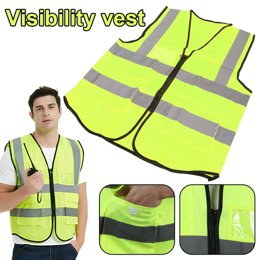 Reflective Safety Vest With 4 Pockets, Durable Protective Vest With Black Resin Zipper, High Visibility Reflective Clothing