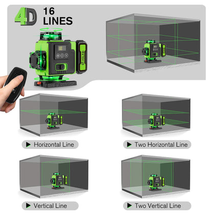 HGLINE 16 Lines Laser Level APP Remote Control Horizontal Vertical Levels Machine Power Display Laser Leveling With 100cm Tripod