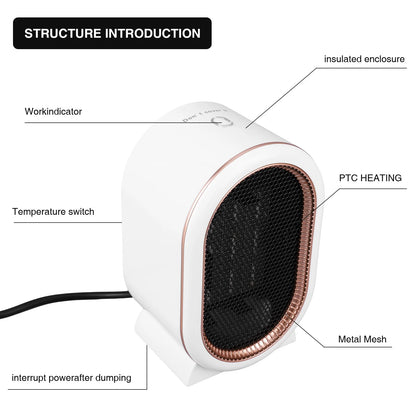 1200W Electric Heater Portable Desktop Fan Heater Heating Warm Air Blower Mini Radiator Home Office Warmer Machine for Winter