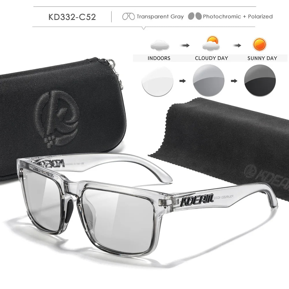 KDEAM Photochromic And Polarized Sunglasses Men Category 3 Polarized Sun Glasses Women Unique Frame Surface Eyewear With Case