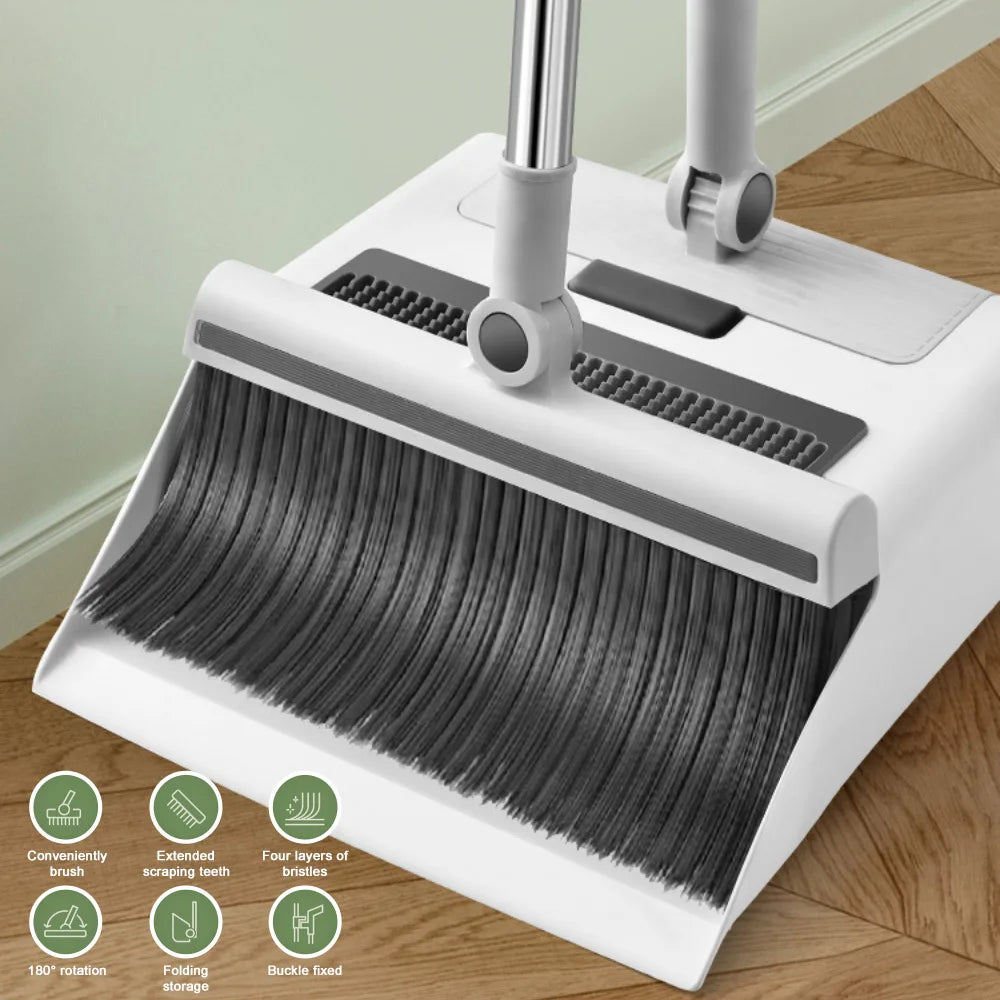 Broom Dustpan Floor Brush Set Indoor Non-stick Hair Long Handle Thickened Broom With Stand Up Dustpan Combo Set Home Clean Tools