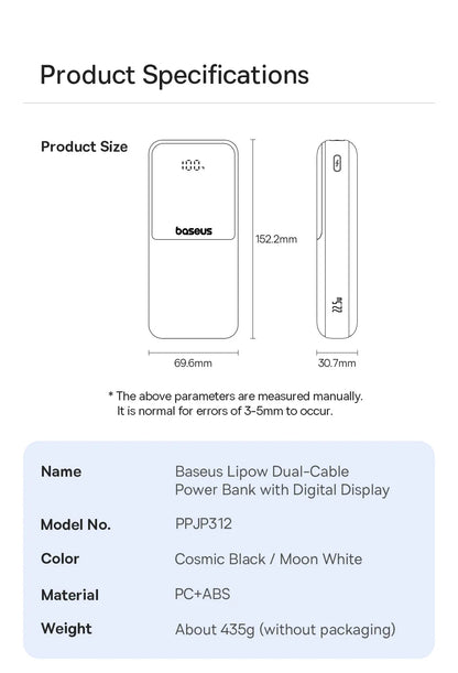 Baseus Power Bank 20000mAh PD 22.5W Fast Charging Phone External Battery Powerbank Charger for Xiaomi Poco iPhone Samsung iPad