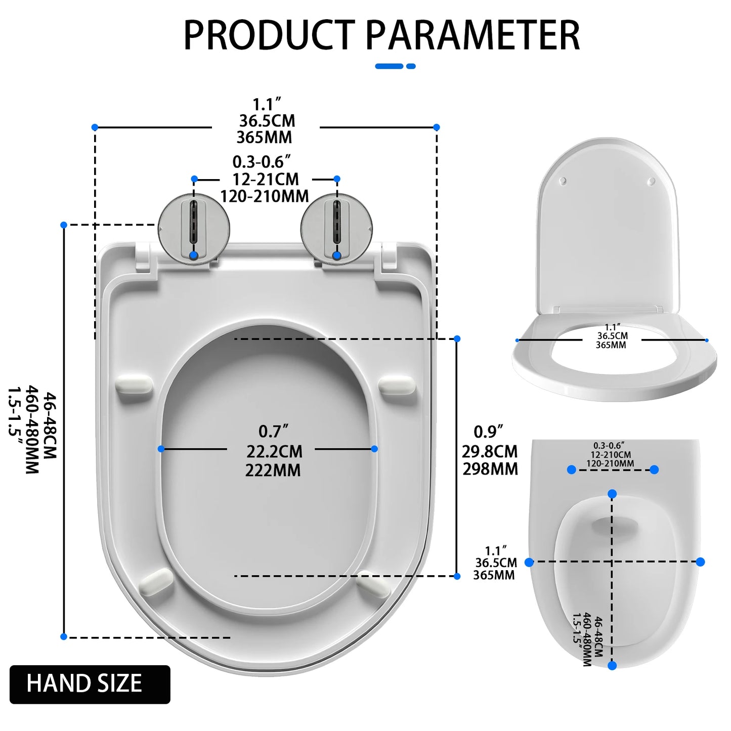 D-Type Toilet Seat Soft Closing Anti-Bacterial Hygienic - Removable Toilet Lid with 360° Rotation Hinge, Easy Install & Cleaning