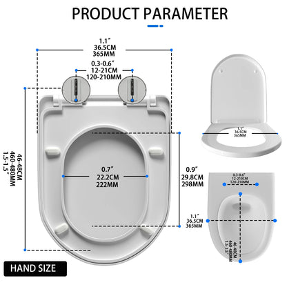 D-Type Toilet Seat Soft Closing Anti-Bacterial Hygienic - Removable Toilet Lid with 360° Rotation Hinge, Easy Install & Cleaning
