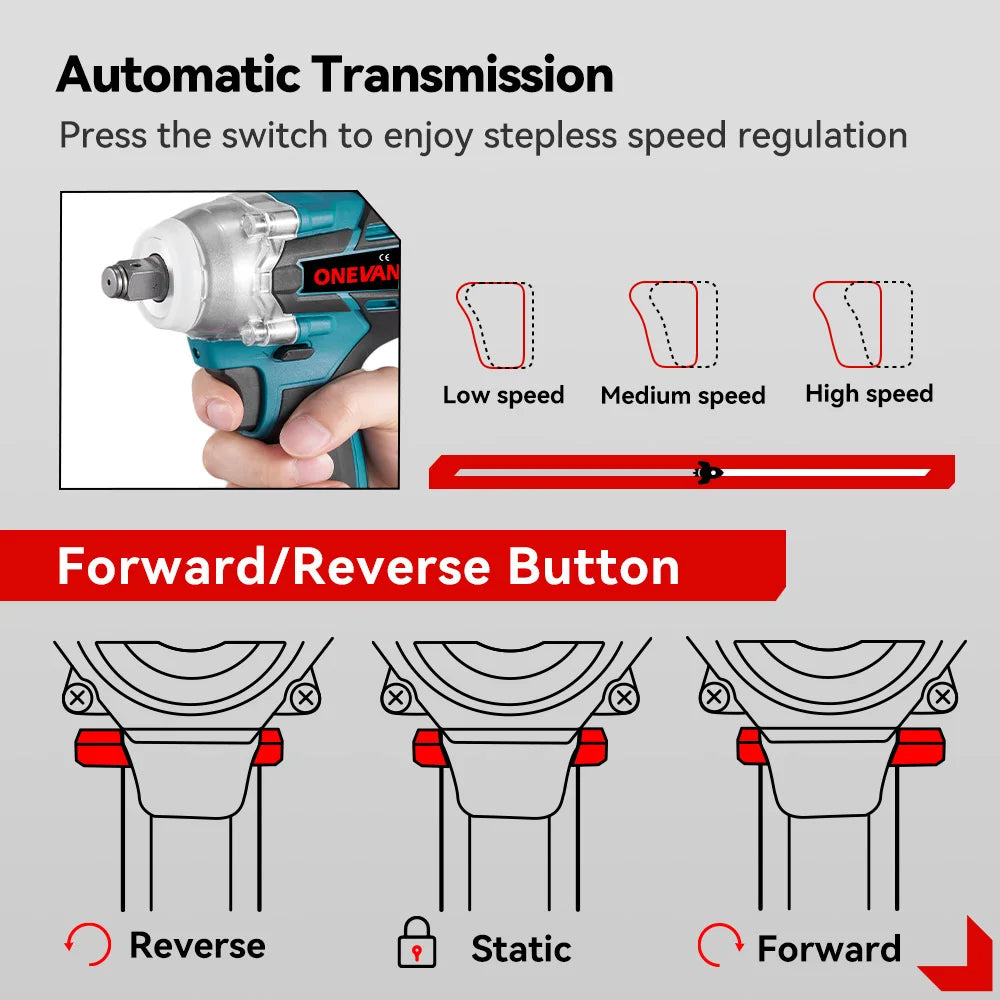 ONEVAN Brushless Electric Impact Wrench 520 N.M 1/2" Cordless Screwdriver Drilling Power Wrench Tool For Makita 18V Battery Pin
