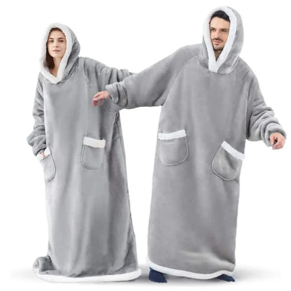 180cm Super Long Flannel Blanket Pyjamas with Sleeves Winter Hoodies Sweatshirt Women Men Pullover Fleece Giant Oversized Outdoo