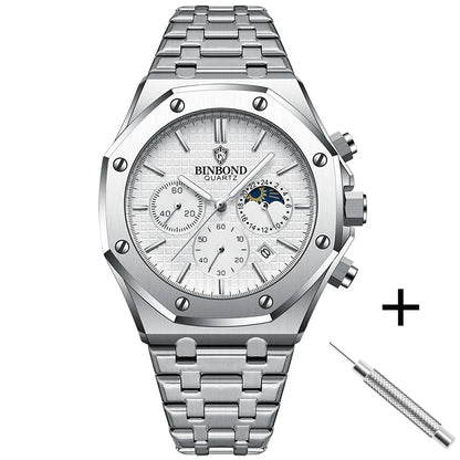 BINBOND Top Brand B0161 Men's Casual Watch Luxury Luminous Stainless Steel Waterproof Men's Date Calendar Clock