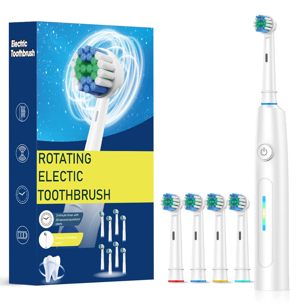 Rotating Electric Toothbrush with 8 Brush Heads with 5 Cleaning Modes Clean Teeth Battery Powered Rechargeable Toothbrush