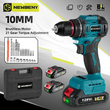 NEWBENY 10mm Brushless Electric Drill Screwdriver 21+2 Torque Cordless DIY Household Drill Tool For Makita 18-21V Battery Pin