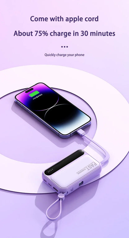 Lenovo 4 Built-in Type C Cables Mini Fast Charging 500000mAh Power Bank Compatible With iPhone Samsung Android Smart Mobiles