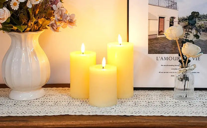 Flickering Flameless Candles Battery Operated with 10-Key Remote & 2/4/6/8-Hour Timer, Real Wax Pillar Grease  LED Candles Set