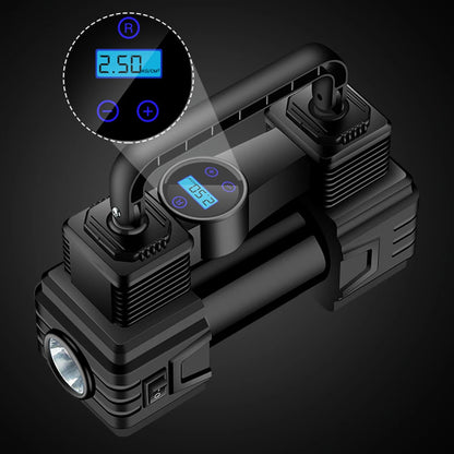 12V 150PSI Mini Air Compressor Dual Cylinder with LED Light Heavy Duty Tire Inflator Car Electric Air Pump Auto Inflatable Pump