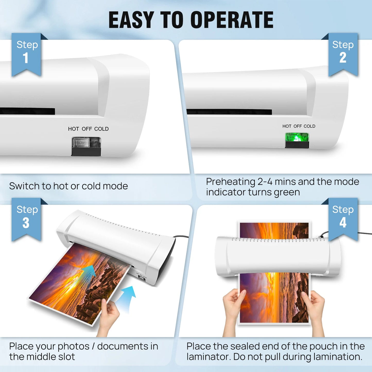 DayPlus A4/A5/A6 Thermal Laminating Machine Compact Lightweight A4 Laminator with Hot and Cold Settings, 3-4min Quick Warm-up