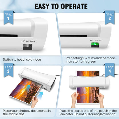 DayPlus A4/A5/A6 Thermal Laminating Machine Compact Lightweight A4 Laminator with Hot and Cold Settings, 3-4min Quick Warm-up