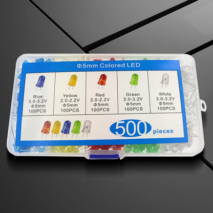 500Pcs LED Light-Emitting Diode Red Yellow Blue Green White 5MM Luminous Diode Kit 100Pcs/Color Luminous Diode Assorted Kit LED