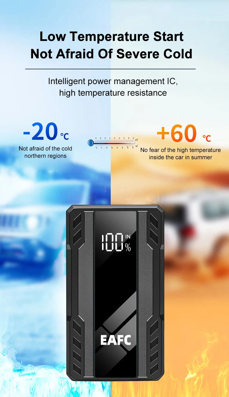 EAFC 1000A/1200A Jump Starter Power Bank Portable Charger Starting Device for 3.0L Emergency Car Battery Jump Starter