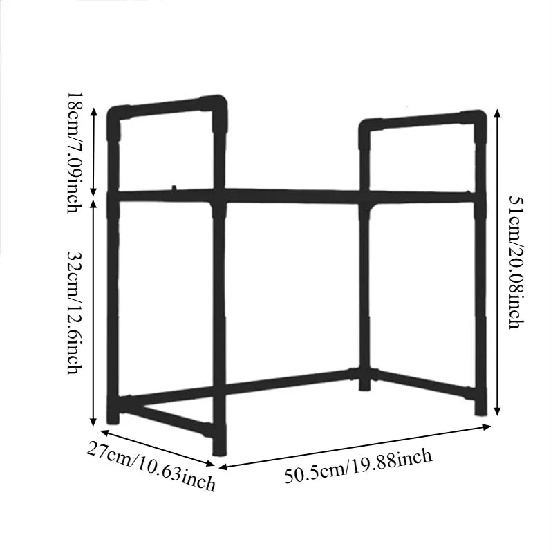 Multi-Purpose Kitchen Storage Rack - Thickened Adjustable Shelf for Microwave, Oven, Countertop Organizer with Tool Hooks