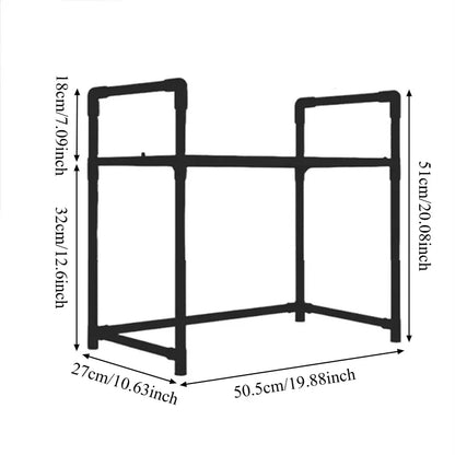 Multi-Purpose Kitchen Storage Rack - Thickened Adjustable Shelf for Microwave, Oven, Countertop Organizer with Tool Hooks