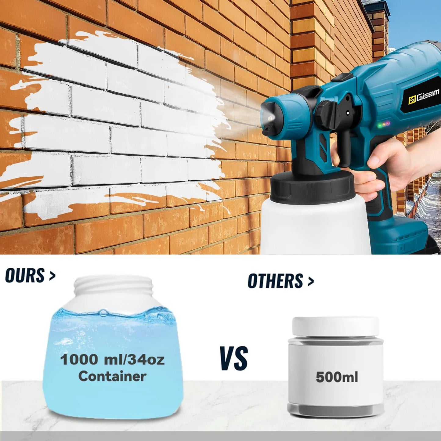 Gisam 1000ML Electric Spray Gun Home Cordless Paint Sprayer HVLP Auto Furniture Steel Coating Airbrush For Makita 18V Battery Pi