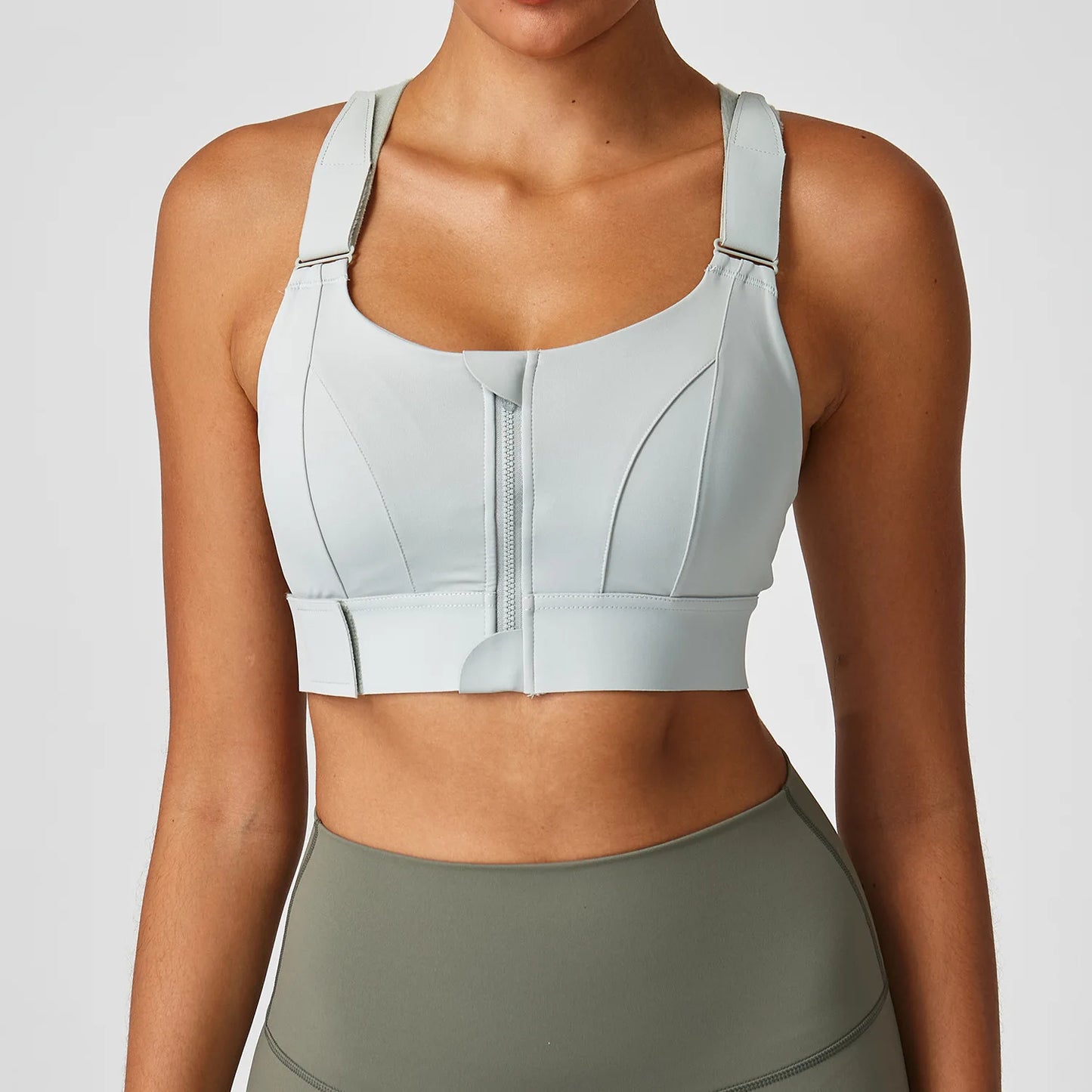 Large size sports lingerie women's shock-proof high-strength front zipper Velcro fitness running fixed cup yoga bra