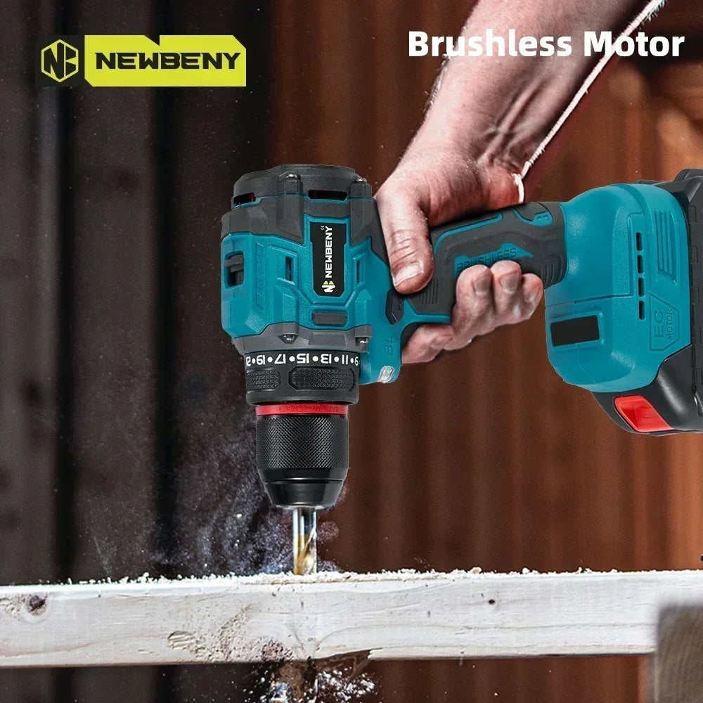 NEWBENY 10mm Brushless Electric Drill Screwdriver 21+2 Torque Cordless DIY Household Drill Tool For Makita 18-21V Battery Pin