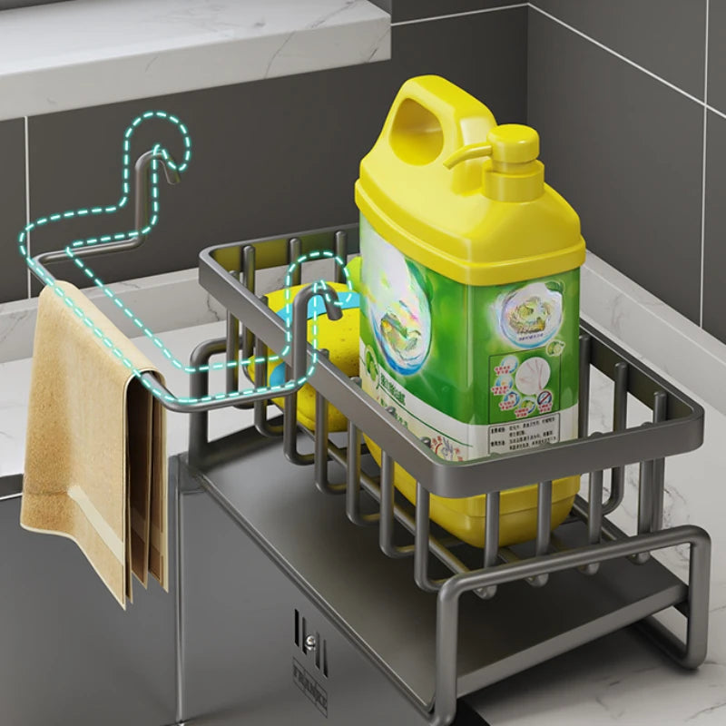 1 Pcs Kitchen Space Aluminum Sink Drain Rack Sponge Storage Faucet Holder Soap Drainer Shelf Basket Organizer Bathroom Accessories