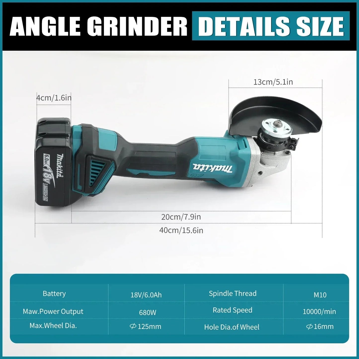 Makita DGA404 Cordless Brushless Angle Grinder Polishing Cutting Machine Electric Tool Compatible with 18V Battery 100mm/125mm