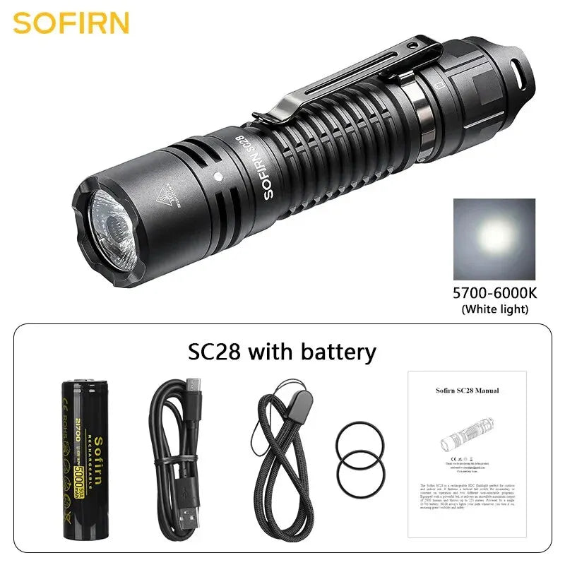 Sofirn SC28 XHP50B HD LED 2800Lm Type-C Rechargeable Flashlight Protable Powerful 21700 Torch EDC Flash Light IPX8 for Camping
