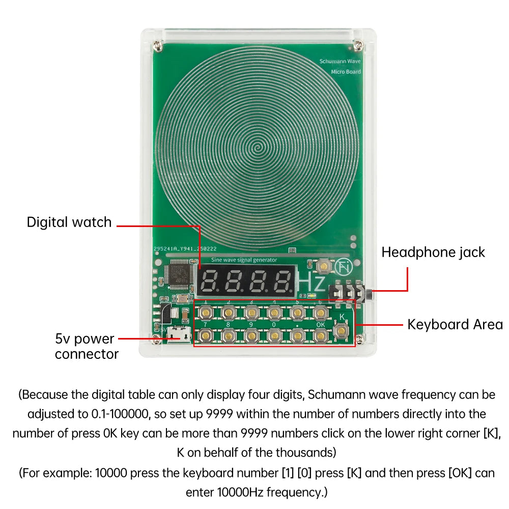 Adjustable 0.1Hz-100000Hz 7.83HZ Schumann Resonance Ultra-low Frequency Pulse Wave Generator Audio Resonator DC 5V
