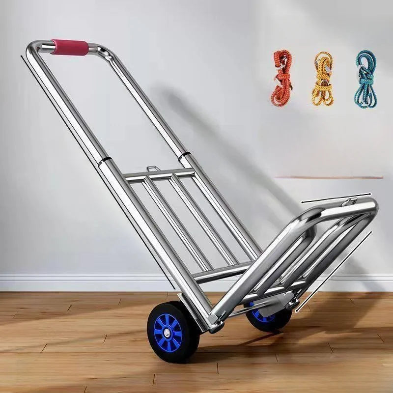 Foldable Stainl Steel Hand-Pulled op Cart for Lage Transport Double Trailer Small Goods Trolley Pu Cart Water