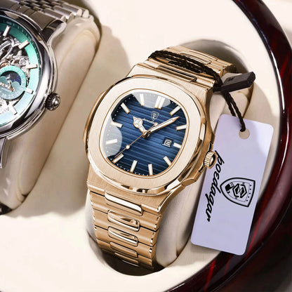 POEDAGAR Fashion Couple Watch Waterproof Luminous Date Stainless Steel Quartz Love Wristwatch Square Watches for Boyfriend Gift