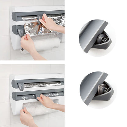 ABS Material Wall Mounted Kitchen Cling Film Dispenser with Cutter, Cling Film Aluminum Foil Roll Holder Paper Towel Holder Grey