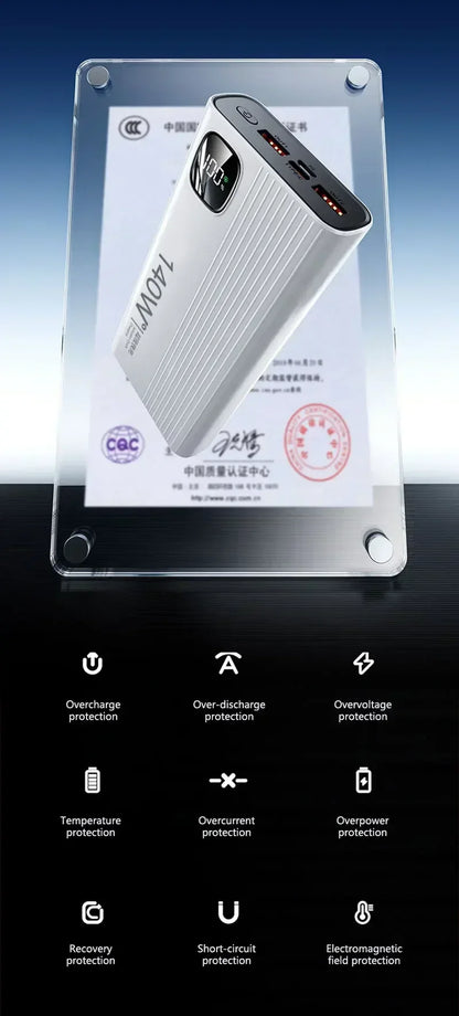 Lenovo CCC 500000mAh Power Bank 140W Large Capacity Portable Super Fast Charging Powerbank Spare Battery Digital Display Charger