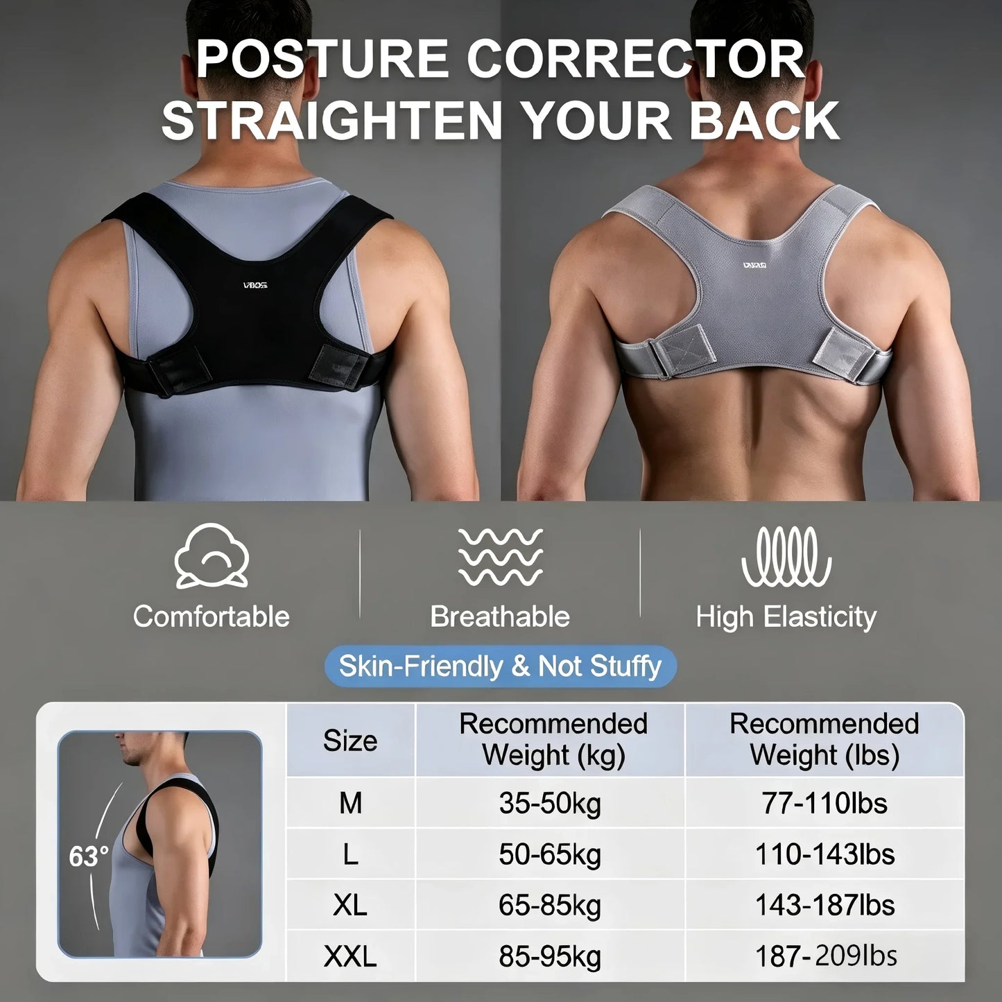 Adjustable Invisible Posture Corrector for Men Women, Breathable Upper Back Clavicle Support Brace for Hunchback Correction Pain