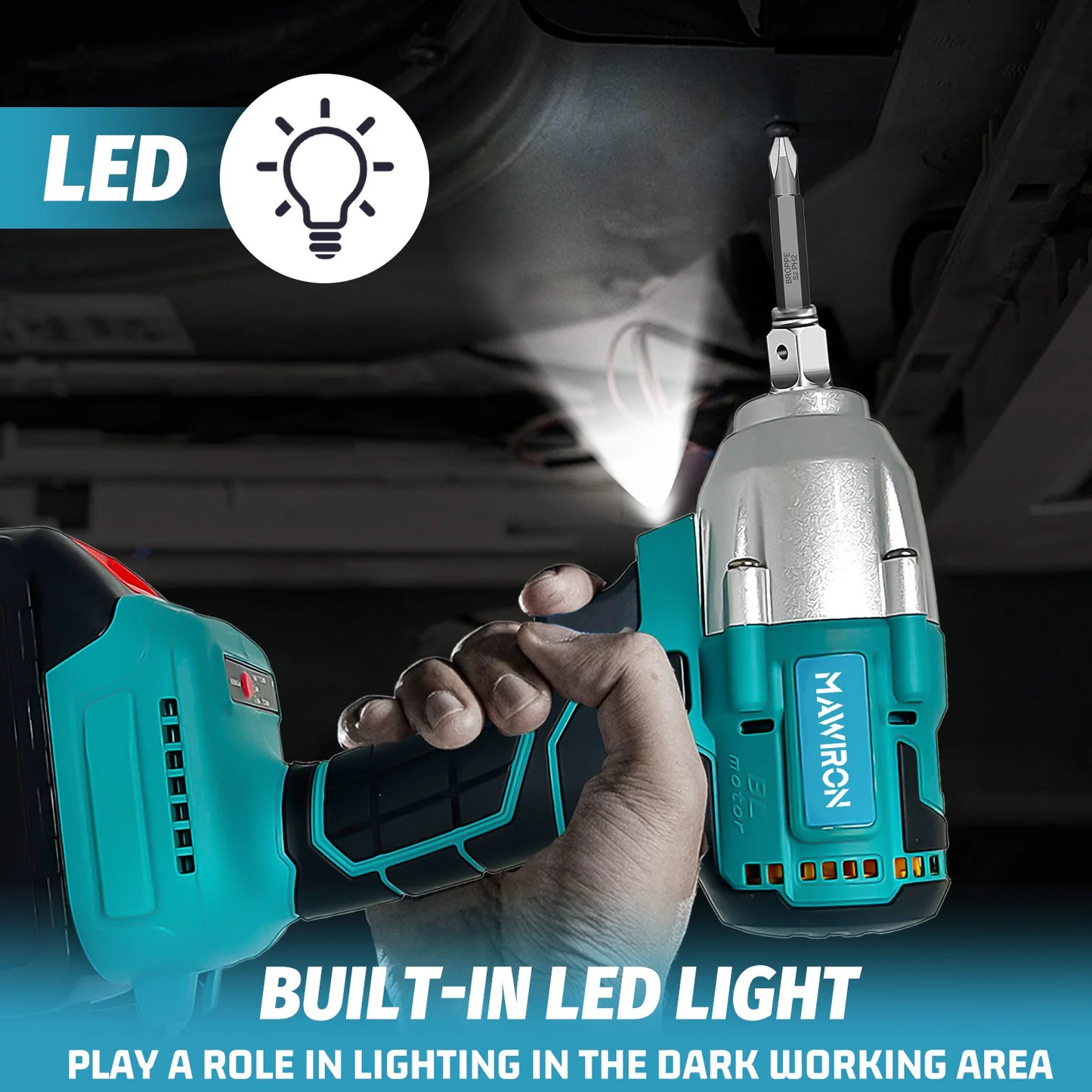 450N.m Cordless Impact Wrench with 1 x 5.5AH Battery Brushless Impact Wrench Set with 7 x Screwdriver, 4 x Impact Sockets